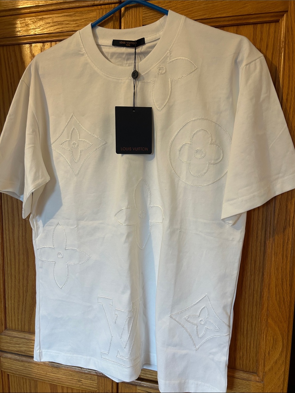 Louis Vuitton White Embroidered Monogram Short Sleeve Tee